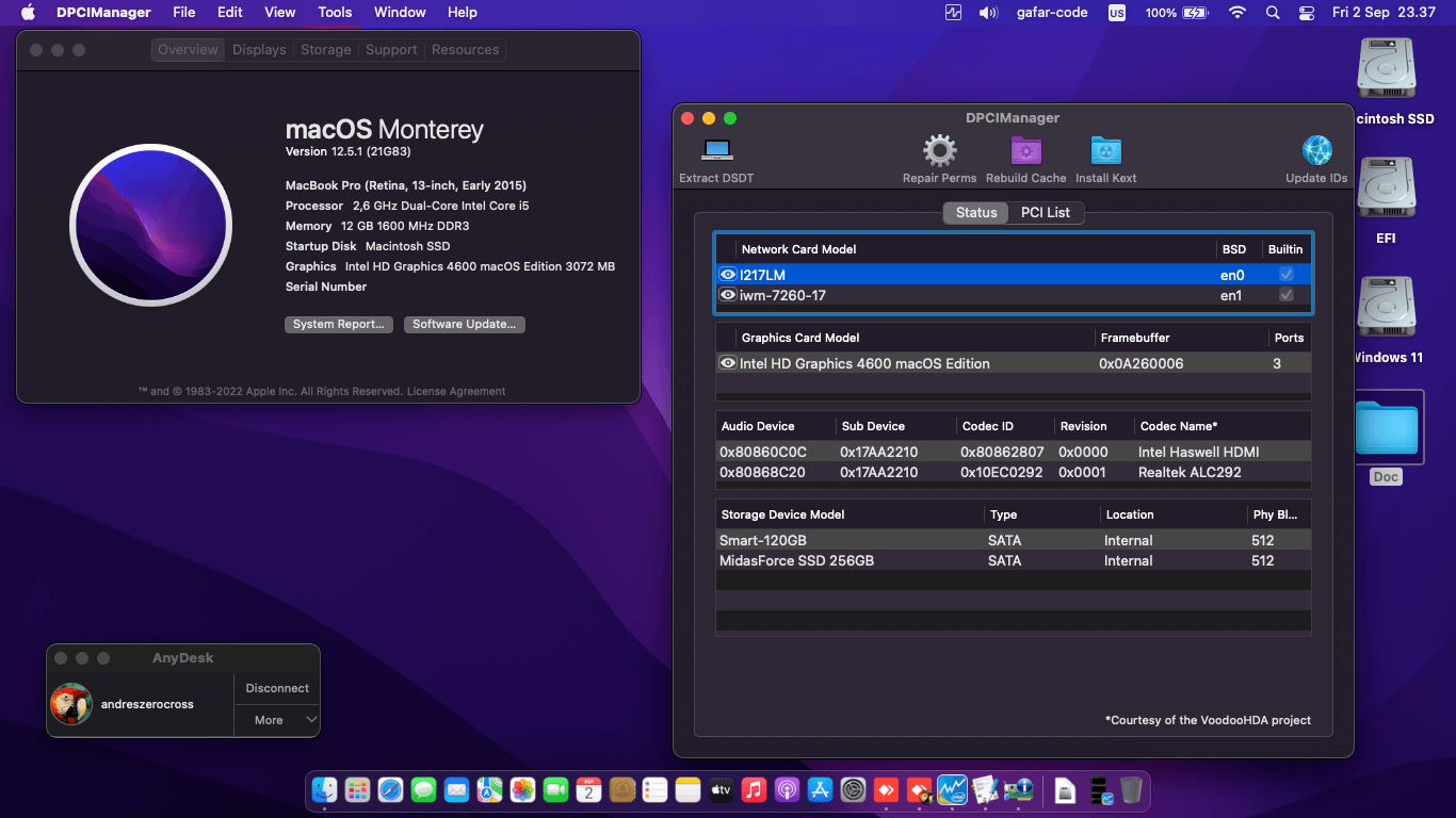 Success Hackintosh macOS Monterey 12.5.1 Build 21G83 in Lenovo Thinkpad T540P